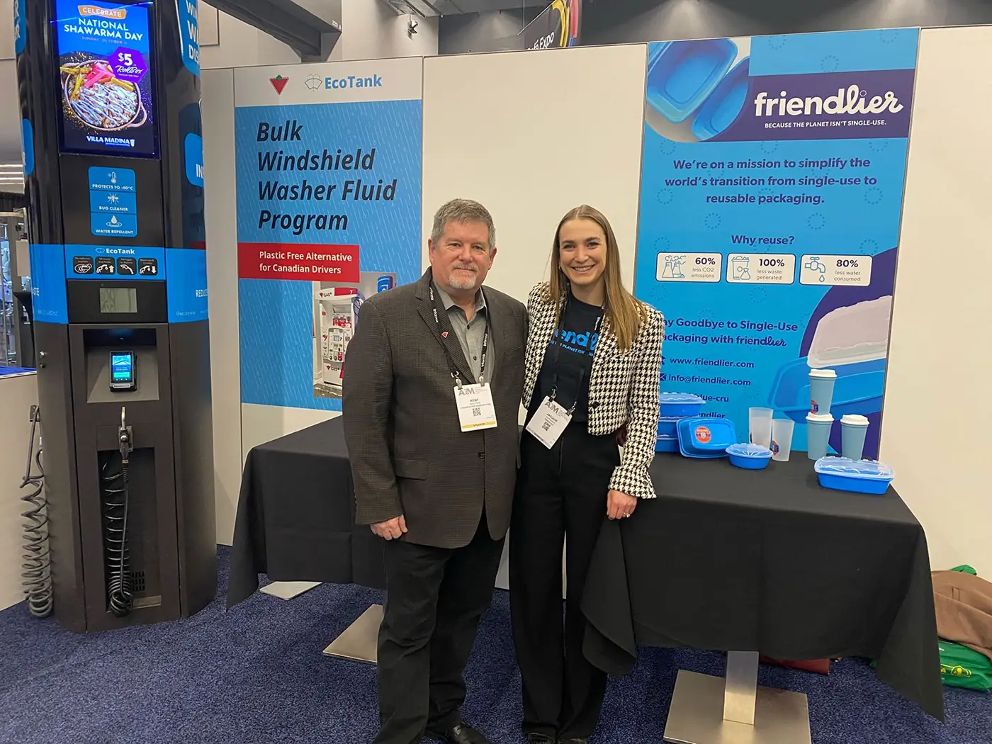 Kent Wootton (left), Manager of Product Circular Innovations at Canadian Tire Corporation, and Jacquie Hutchings (right), Co-Founder and CRO of Friendlier, presenting their Reuse Accelerator at the CPP and ECCC Reuse Innovation Showcase in Montréal, November 2024.