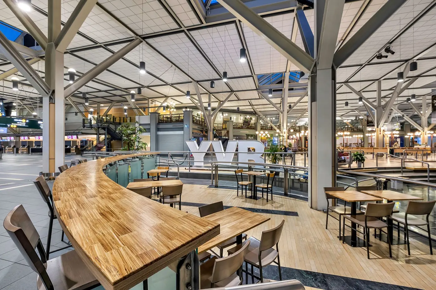 YVR Airport Purebread tables, made from 49,891 recycled chopsticks.