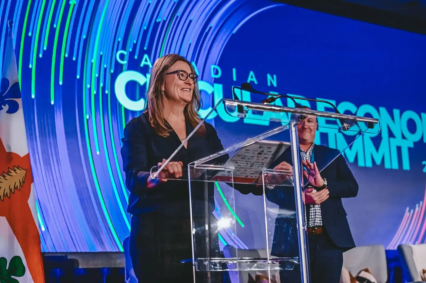 Jo-Anne St. Godard speaking at the Canadian Circular Economy Summit 2025.