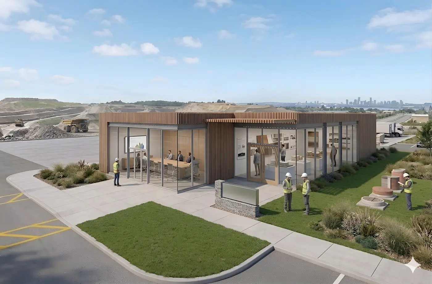 AI-generated concept design for the Centre for Training and Innovation as part of Light House and Ecowaste’s proposed Circular Construction Campus.