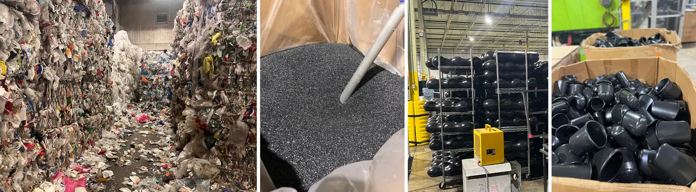Our partners at EFS-plastics recycle seven truckloads of Canadian plastic per day. EXI-plast Custom Moulding transforms these pellets into our NUAGE self-watering planters.