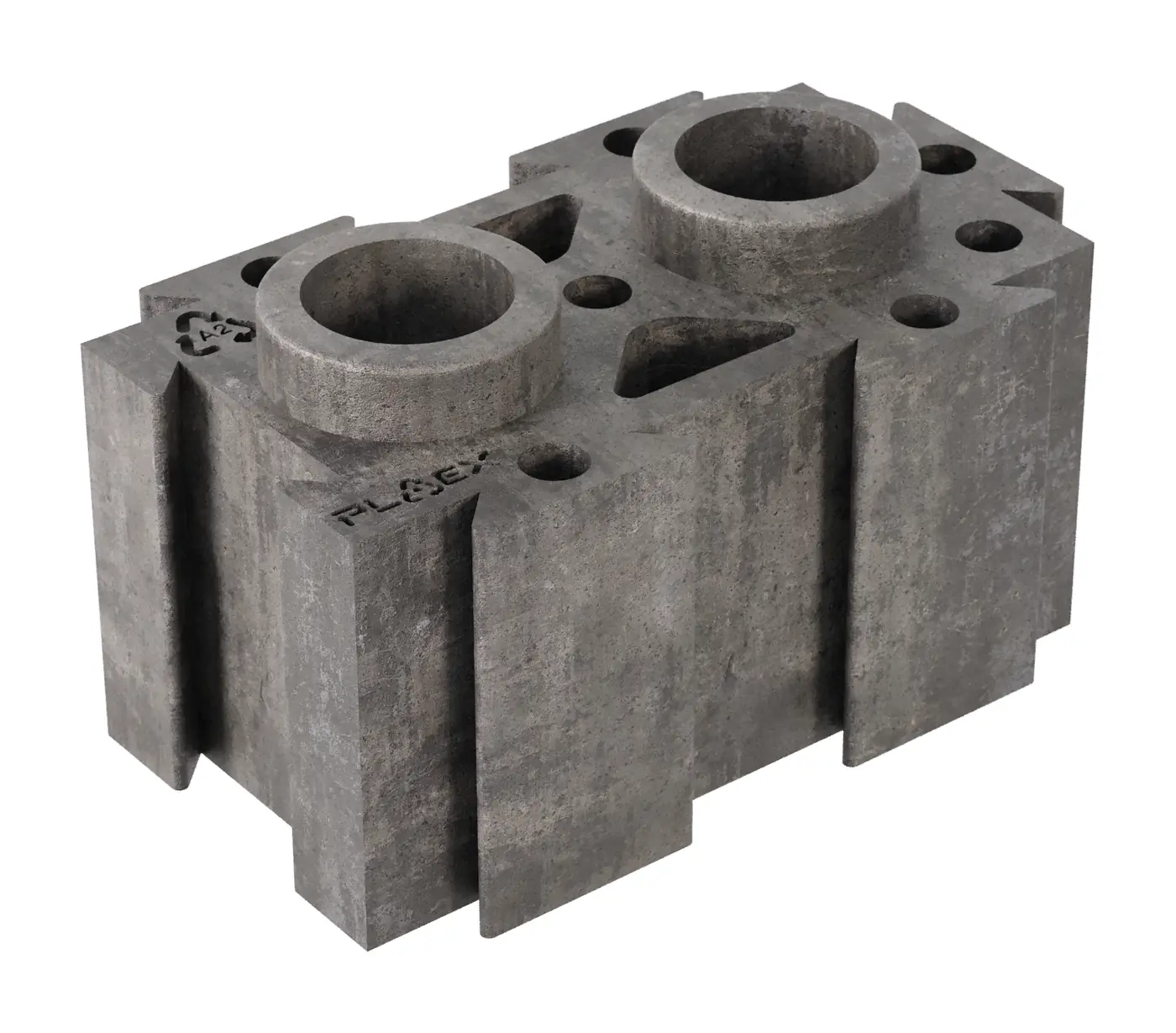 A close-up view of the PLAEX Bricks interlocking, showcasing the smooth finish and durability of the upcycled composite material.