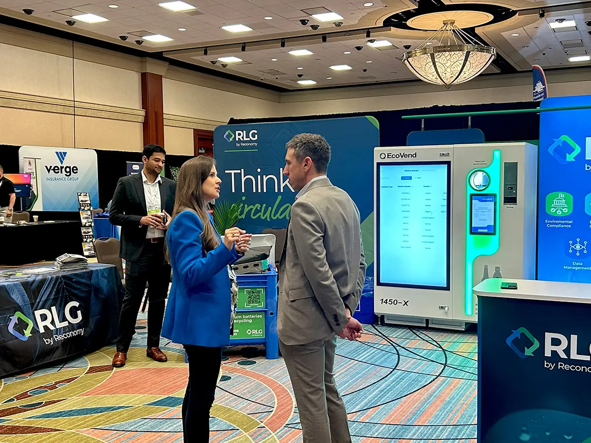 Brandon Seegmiller, Vice President of PRO Services and Support at Reverse Logistics Group (RLG), with the Hon. Andrea Khanjin, Ontario’s Minister of the Environment, Conservation, and Parks, at the Canadian Waste to Resource Conference (CWRC) 2024.